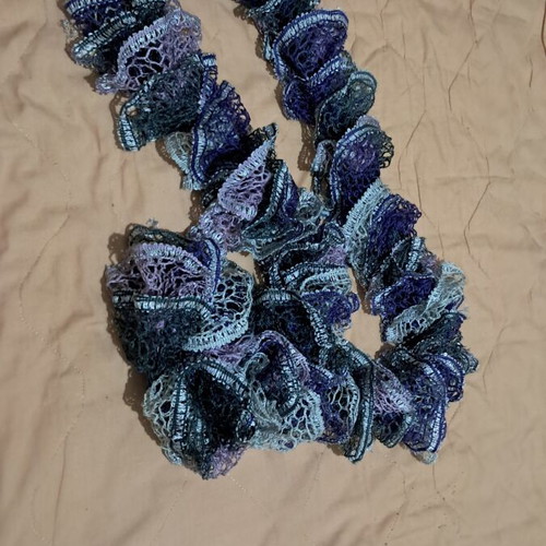 Handmade knitted scarf like new, gray and purple, 1.60m length