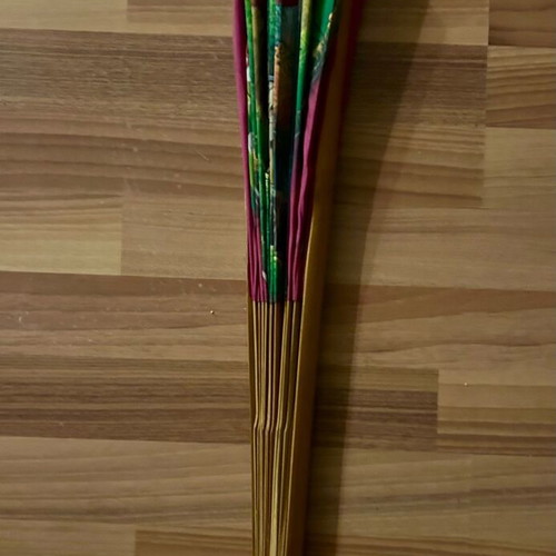 Handmade decorative fan like new, fabric and wood