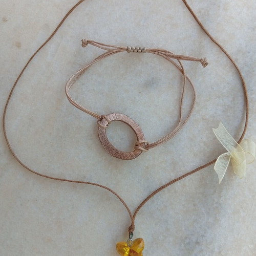 Handmade choker necklace with yellow butterfly crystal and matching bracelet