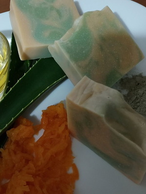 Handmade soap with aloe vera, pumpkin, green clay, avocado oil