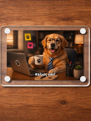 Ακρυλικό μαγνητάκι ψυγείου "Καλώς τον!" Dog Office meme καινούργιο