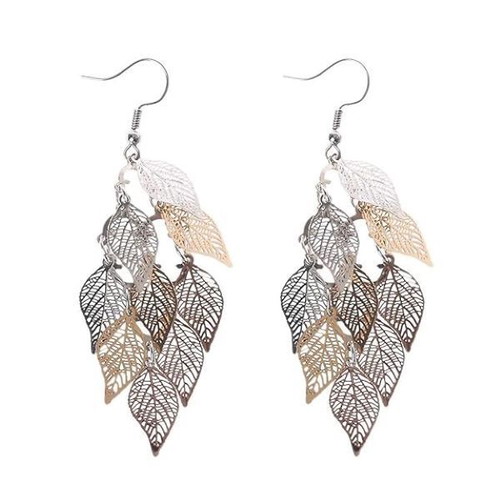Boho Filigree Earrings New Stainless Alloy with Leaf Design