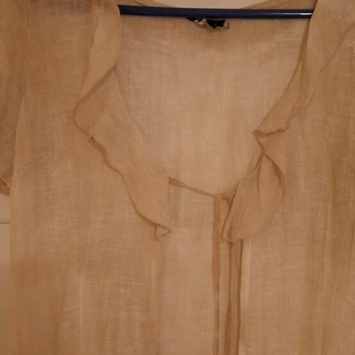 Beach caftan like new, ochre beige linen with side slits