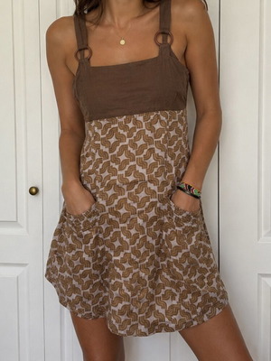 Zara TRF Y2K Geometric Print Mini Dress with Deep Pockets, Like New