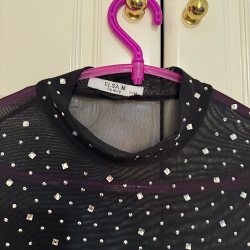 Transparent bodysuit like new with silver studs black
