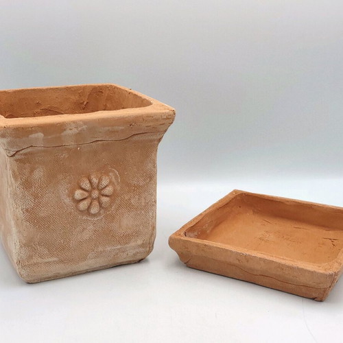 Square ceramic pot new from high-quality clay with saucer