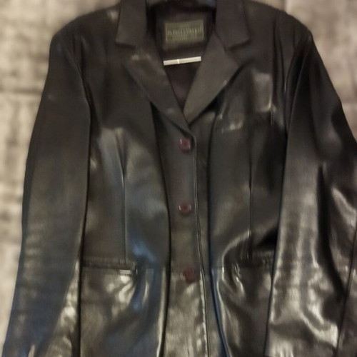Leather blazer Papagiannakis XXL (56) – genuine black, like new