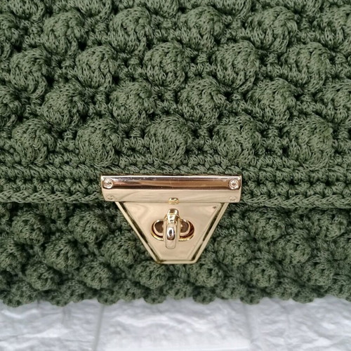 Handmade knitted handbag new, olive green with gold clasp