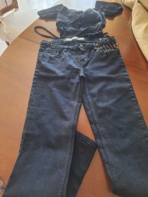 Σετ παντελόνι Zara No 40 και crop top μπλουζάκι M μεταχειρισμένα, μαύρο