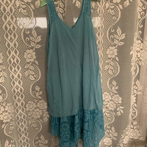 Turquoise lace dress like new, cotton blend, wedding and events