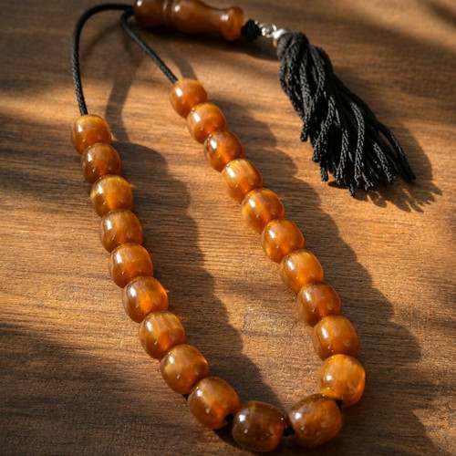 Worry beads with transparent honey-colored beads like new