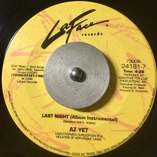 Az Yet Last Night 7" vinyl like new, pop