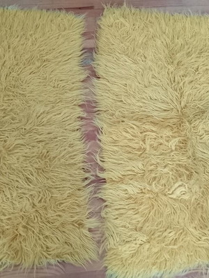 Pair of vintage flokati rugs in sunshine yellow, like new, 66×120cm