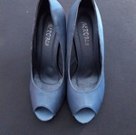 Vintage δερμάτινες γόβες peep toe μπλε μεταχειρισμένες, νούμερο 38