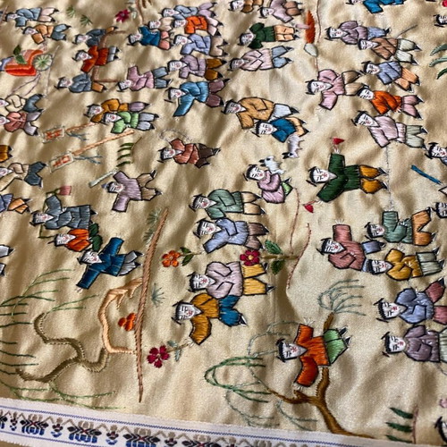 Vintage Chinese Silk Embroidery Panel used, 100 Children motif
