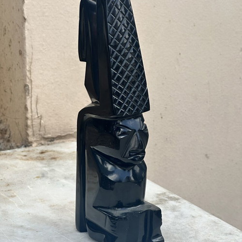 Vintage Aztec/Maya decorative sculpture made of black obsidian, used