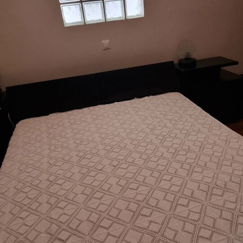 Handmade knitted white blanket like new, Cretan style