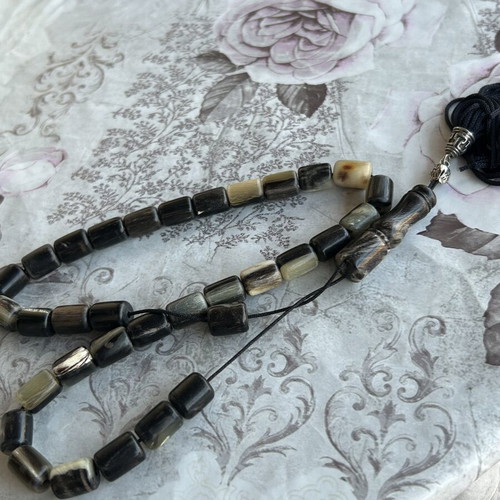 Komboloi from ox horn used, 33 beads 12x8mm