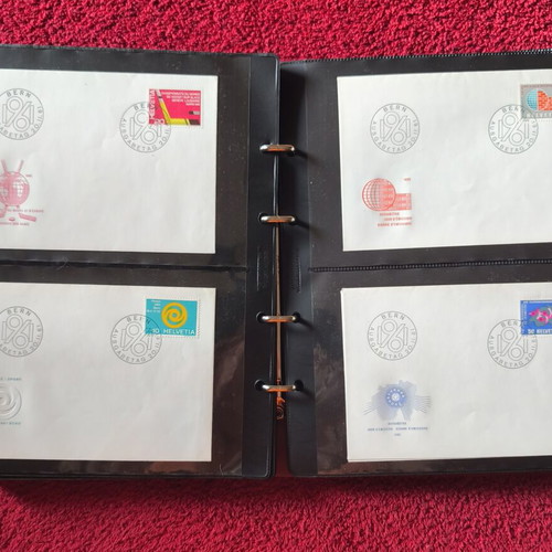 Leather Stamp Album with 100 Swiss First Day Covers FDC like new
