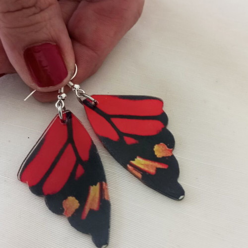 Butterfly Wing Earrings new, red plexiglass with stainless steel hooks