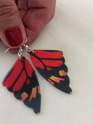 Butterfly Wing Earrings new, red plexiglass with stainless steel hooks