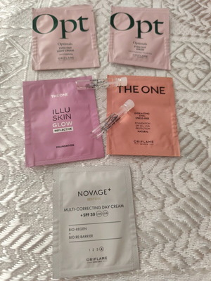 Oriflame samples new from Optimals, The One, Novage+ series and perfumes