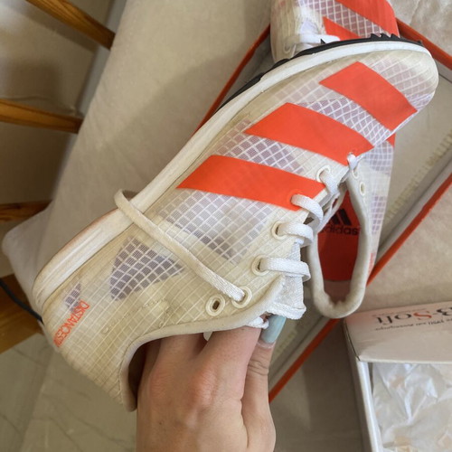 Adidas Athletic Spikes used, size 38.5, white and orange