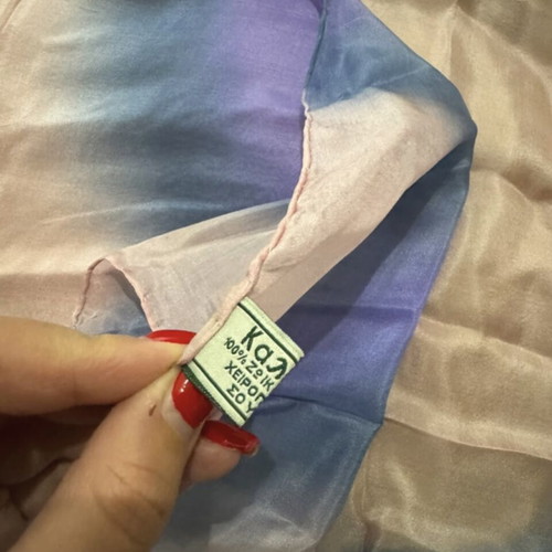 Silk scarf-large, like new, blue and pink, handmade