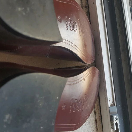 Burnazos handmade leather shoes, size 42, brown and red