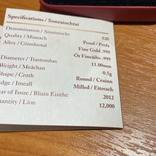 20 Euro Gold Coin 2012 Irish Monastic Art new
