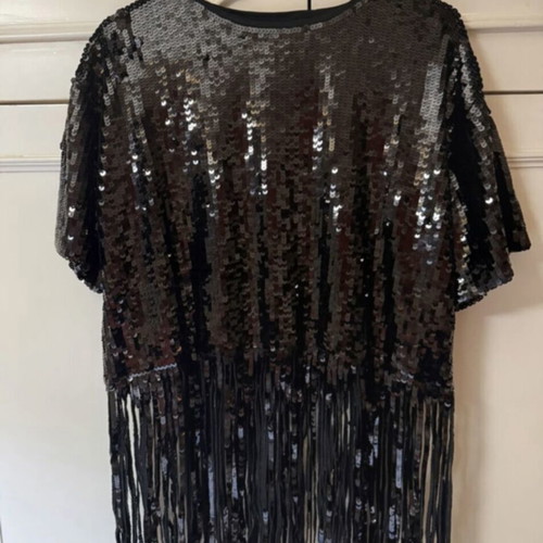Zara Knit Black Blouse With Sequins And Fringes Like New