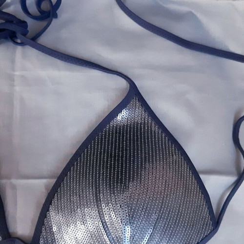 Glamour Zara Ousho Medium bikini top new, silver and dark blue with sequins