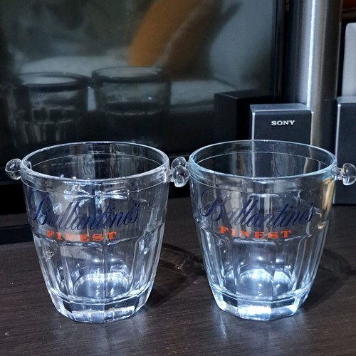 Ballantine's glass ice bucket like new with embossed designs