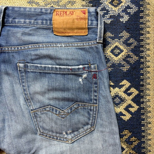 Replay vintage skinny jeans men's medium like new, blue with rips