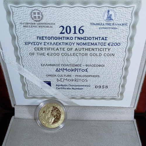 Gold collector coin Demokritos 200 euro 2016 new
