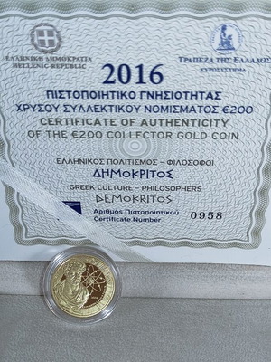 Gold collector coin Demokritos 200 euro 2016 new