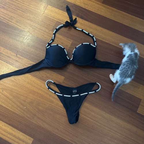 Med bikini black with silver rhinestones like new