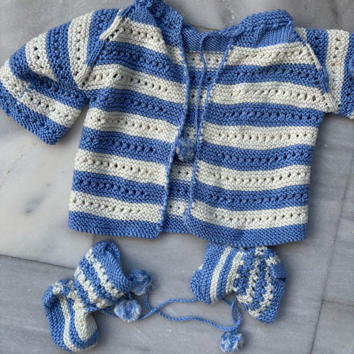 Handmade knitted baby cardigan set 1-2 years with booties
