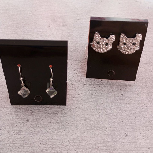 Earrings set with geometric drops and cat studs, new, silver