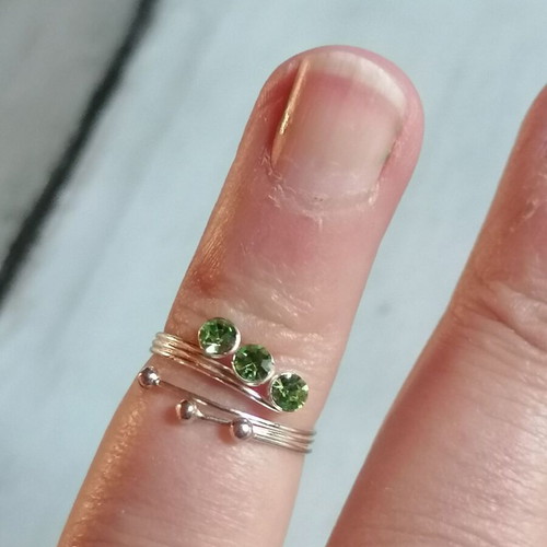 Silver 925 Toe Ring with Green Strass New