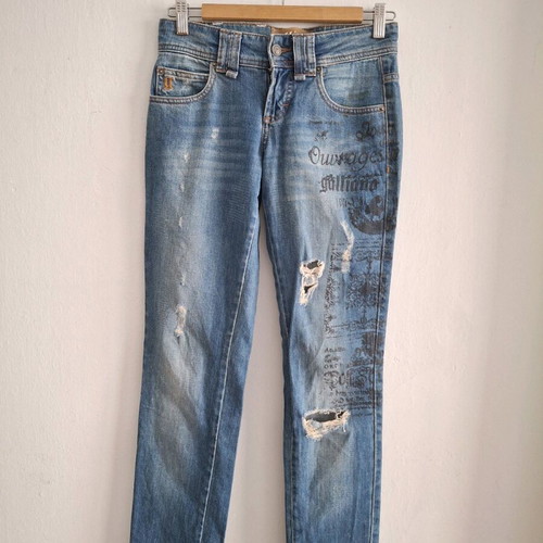 Vintage Y2K John Galliano Low Rise Newspaper Jeans like new, blue