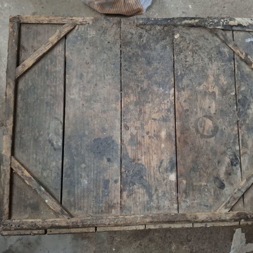 Old wooden cobbler bench with 30 tools used, rare museum set
