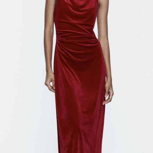 Zara velvet dress dark red XS new with tag