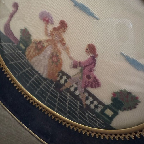 Embroidery frames vintage set of 2 with velvet oval gold details used