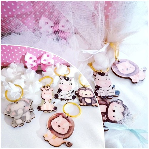 Handmade baptism favors with jungle animal keychains new