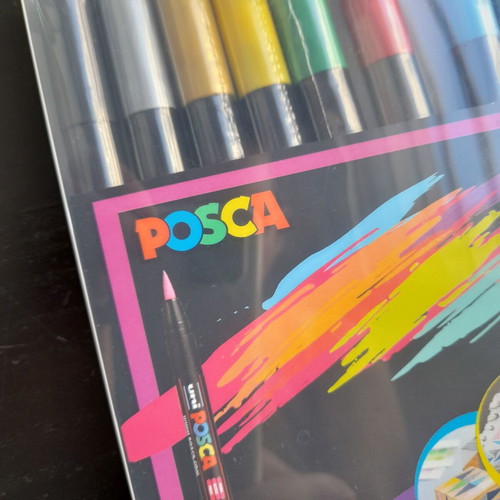 Posca markers with brush tip, new set of 10 pieces