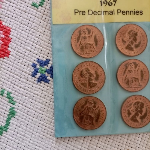 Coins of Yesteryear 1967 pre decimal pennies pack of 6 new