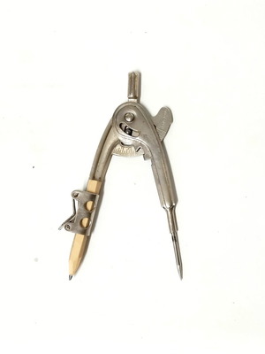 Vintage Metal Drawing Compass used, 1980s design from Hong Kong