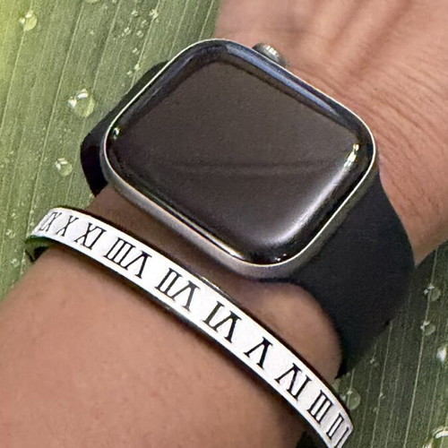 Steel Bracelet with Roman Numerals, New, Black and White