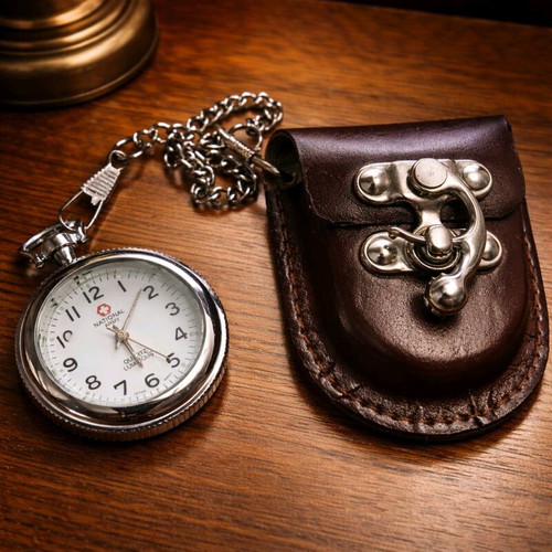 National Army pocket watch like new with leather case and luminous hands